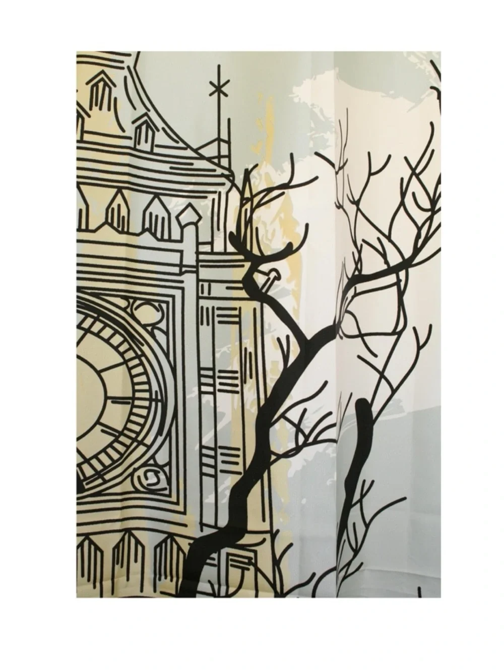 Big Ben London Landmark Shower Curtain in Green, Golden Yellow and Black